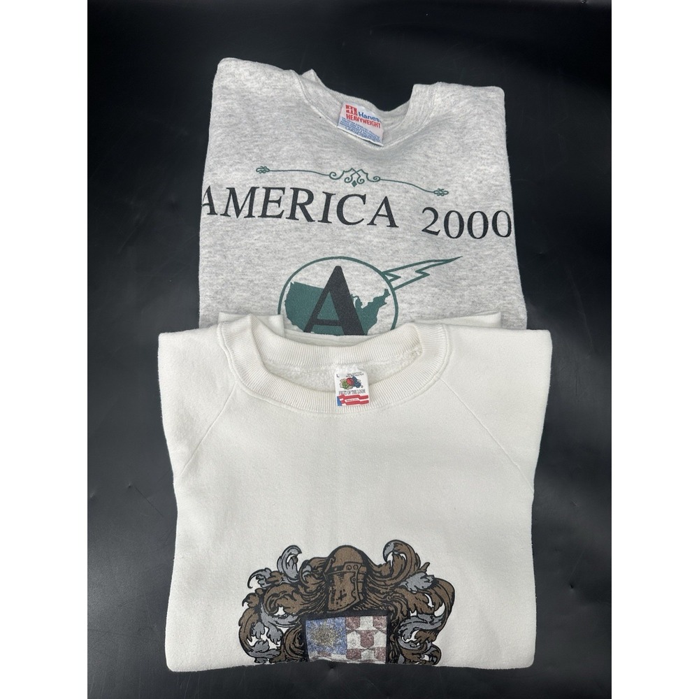 Vintage Fruit of the Loom & Hanes Men's Crewneck Sweatshirt Size L White/Gray 90